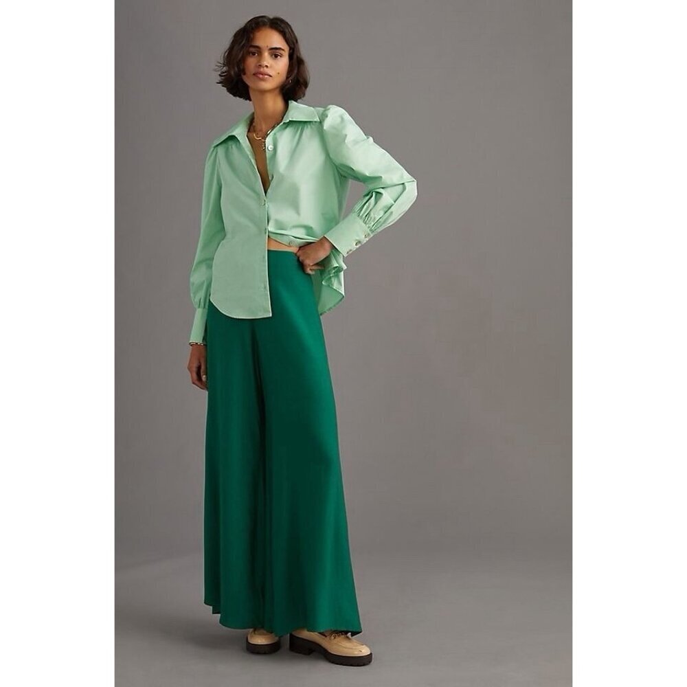 Anthropologie Corey Lynn Calter Green Dramatic Wide Leg Pants S Holiday Eclectic